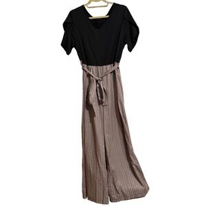 SHEIN Curve Black Top Pattern Wide Leg Jumpsuit Belted Plus Size 1XL